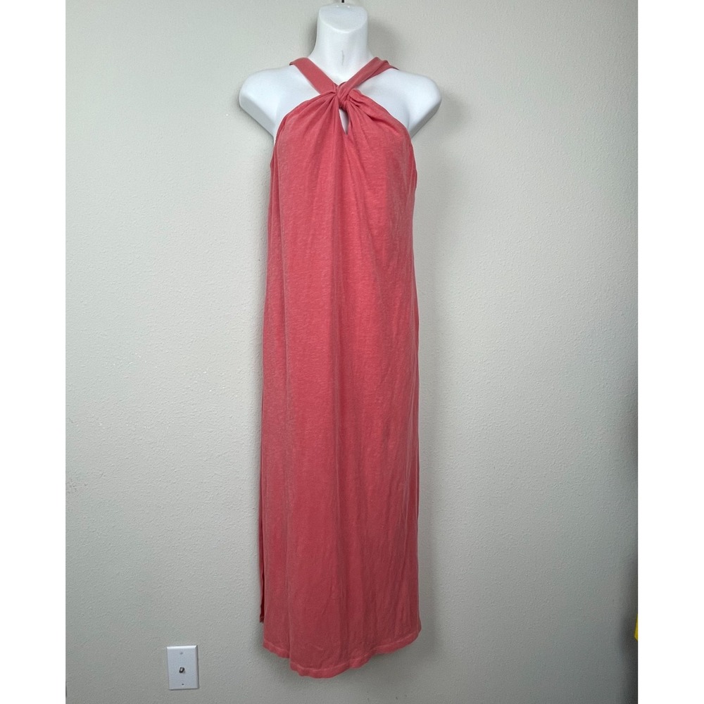Sundry Midi Dress Sz 1 Peach Keyhole Knot Side Slit Cotton Spandex Resortwear
